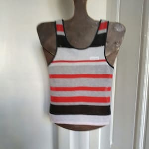 NEUES Vintage-Tanktop für Herren aus den 80er Jahren – weißer Netzstoff, rote und schwarze oder gelbe und schwarze Streifen, hergestellt in FRANKREICH, Laufen, Sport