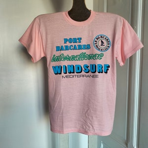 90's Vintage UNUSED unisex Tee-Shirt 7 colors available WINDSURF Méditerranée printed and relief patterns, made in FRANCE, boating T-shirt Rose / Pink