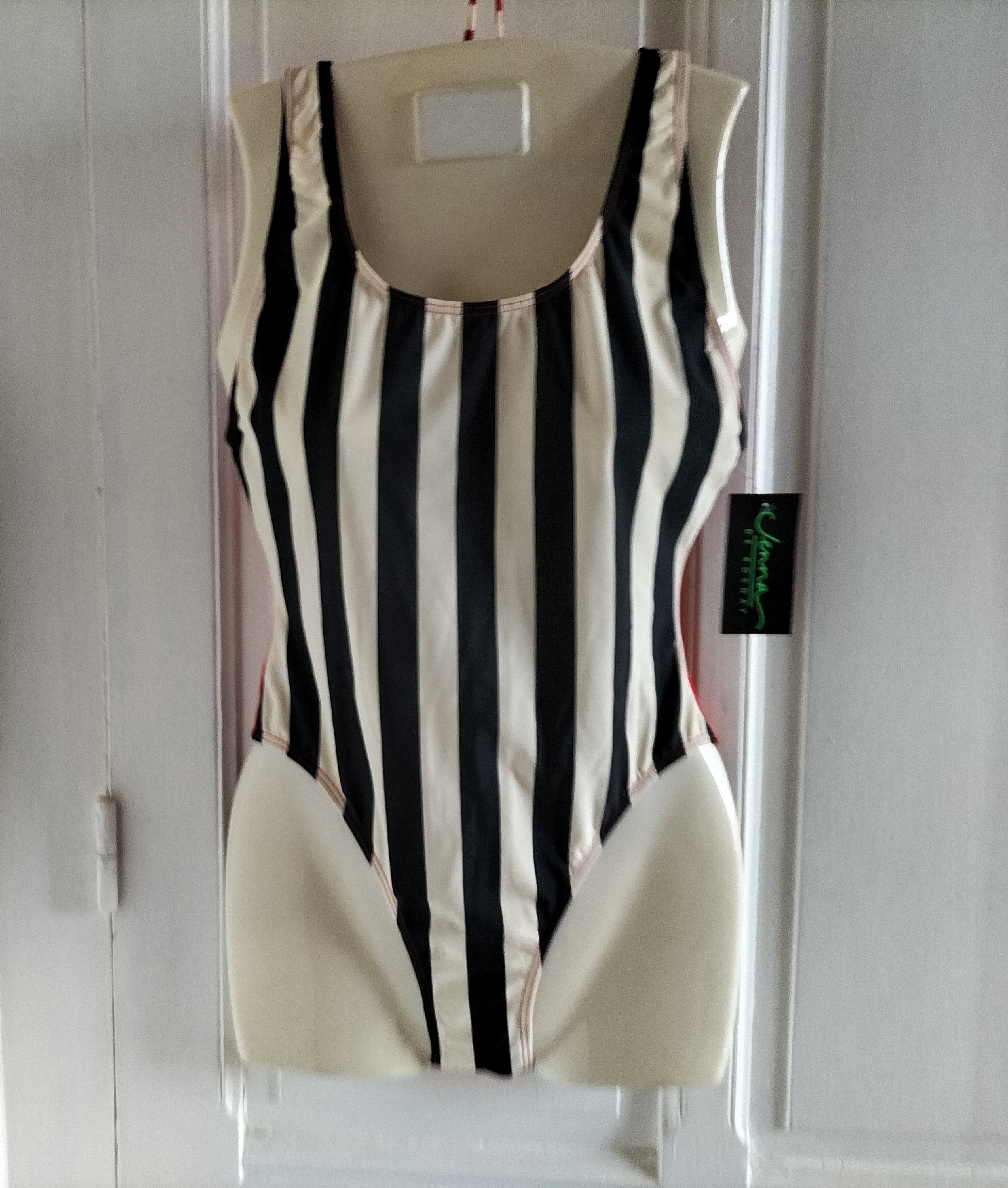 Maillot De Bain Une Pièce Femme - Rouge & Blanc à Rayures Verticales, Décolleté - 95% Polyester, 5% élasthanne, Neuf Avec étiquettes
