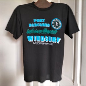 90's Vintage UNUSED unisex Tee-Shirt 7 colors available WINDSURF Méditerranée printed and relief patterns, made in FRANCE, boating T-shirt noir / black