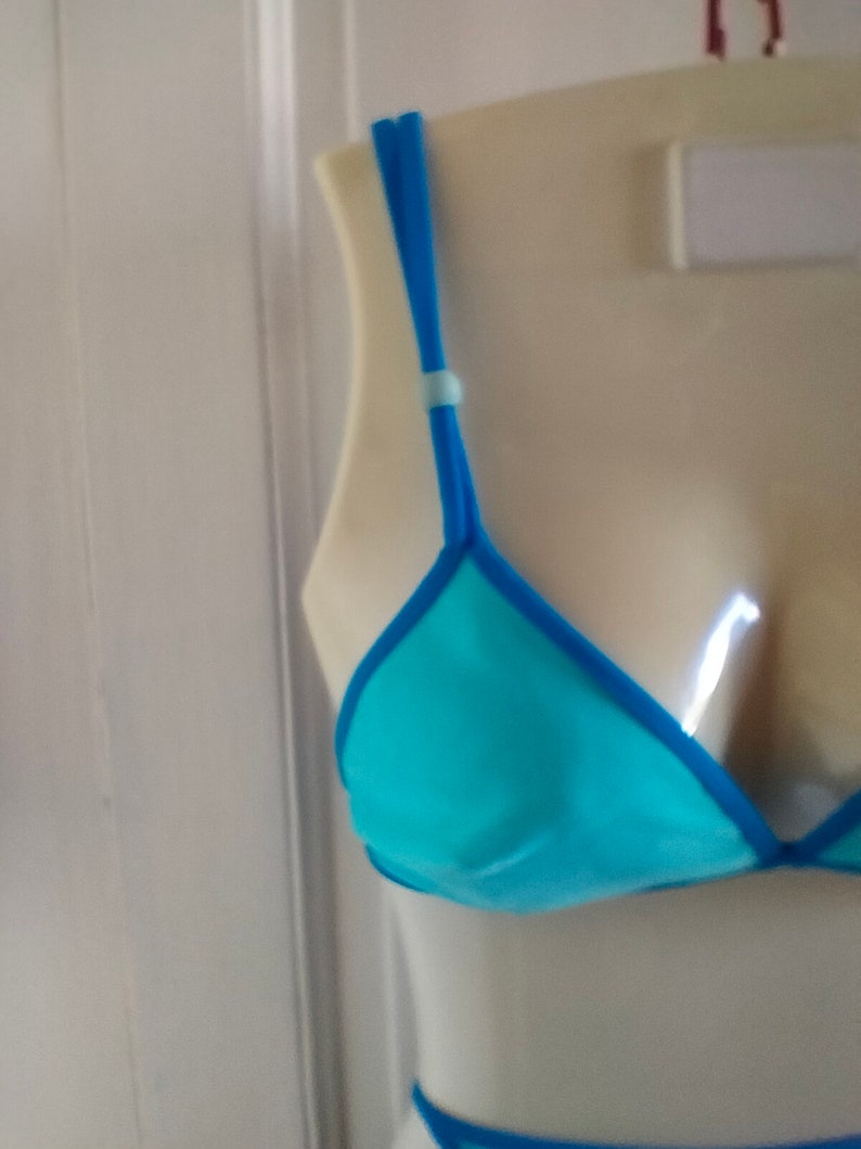 Women's UNUSED triangle two-piece vintage 2001 bathing suit - light blue bikini, slip tied on sides, made in FRANCE Alpstyl Tropic image 7