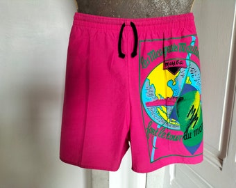 Bañador hombre talla grande vintage 80s NUEVO - rosa fucsia neón, estampados surf, hecho en España, MEYBA