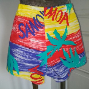 Zwemshorts kind tiener vintage jaren 80 NIEUW - 2 veelkleurige modellen, tropische patronen, palmbomen, Samoa, gemaakt van Frankrijk