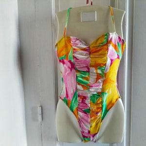 Maillot de bain bustier Femme Une Pièce NEUF avec étiquette - vintage années 90, multicolore, drapé devant, fabriqué en France TYCHE Valérie