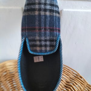 UNUSED vintage blue slippers - Charentaises - blue and white tartan patterns, elastomer sole, french SIZE  39, made in France SODOPAC