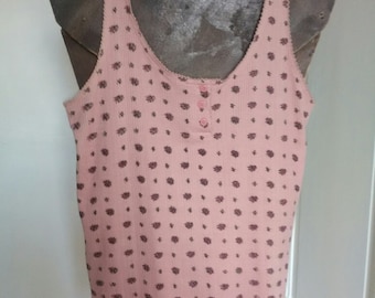 UNUSED 90's vintage womens floral pastel tank top - 2 colors available: white or light pink, cotton, Made in FRANCE, liberty fabric