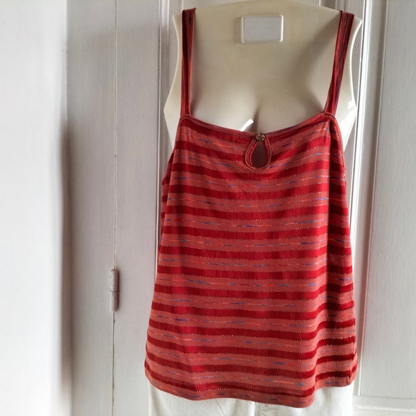 UNUSED 80's vintage women's red tank top - thin straps, light red and dark red stripes, Made in Italy, brand Citex