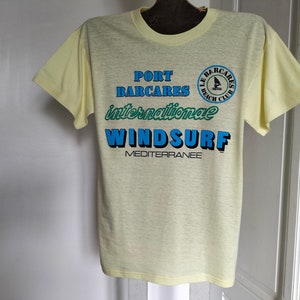 90's Vintage UNUSED unisex Tee-Shirt 7 colors available WINDSURF Méditerranée printed and relief patterns, made in FRANCE, boating T-shirt Jaune / yellow