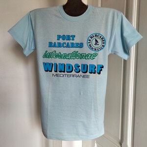 90's Vintage UNUSED unisex Tee-Shirt 7 colors available WINDSURF Méditerranée printed and relief patterns, made in FRANCE, boating T-shirt Bleu Ciel/Light Blue