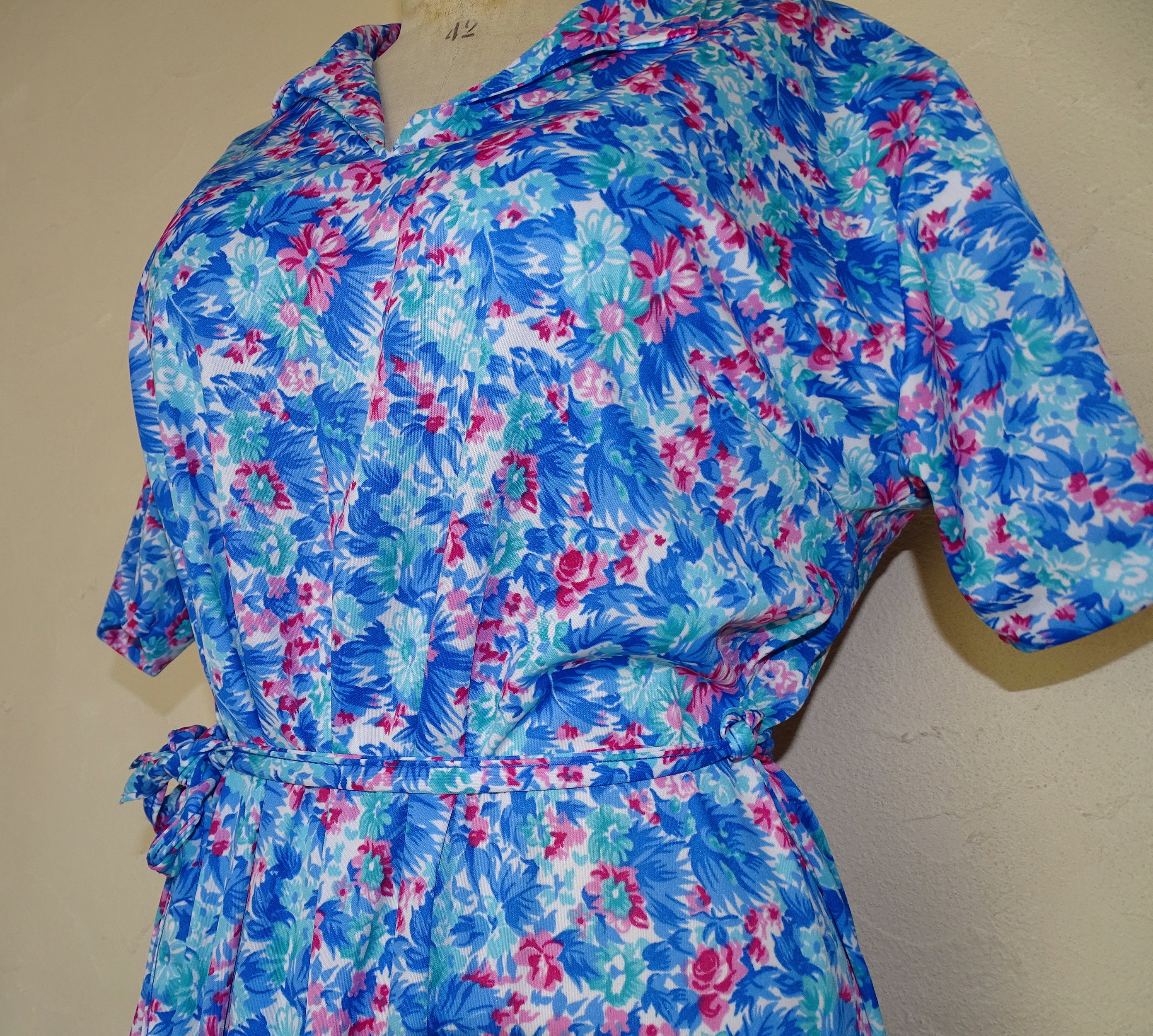 Pink and Blue Vintage Floral Dress Plus Size Clothing, Liberty Fabric