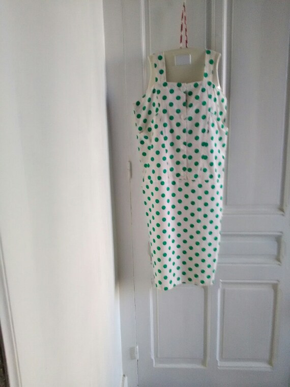 Unused Vintage Straps Dress, White - Green Polka- Dot Dress, Straight Dress,  80s, Summer Fashion, Made in FRANCE Niv - Etsy Hong Kong