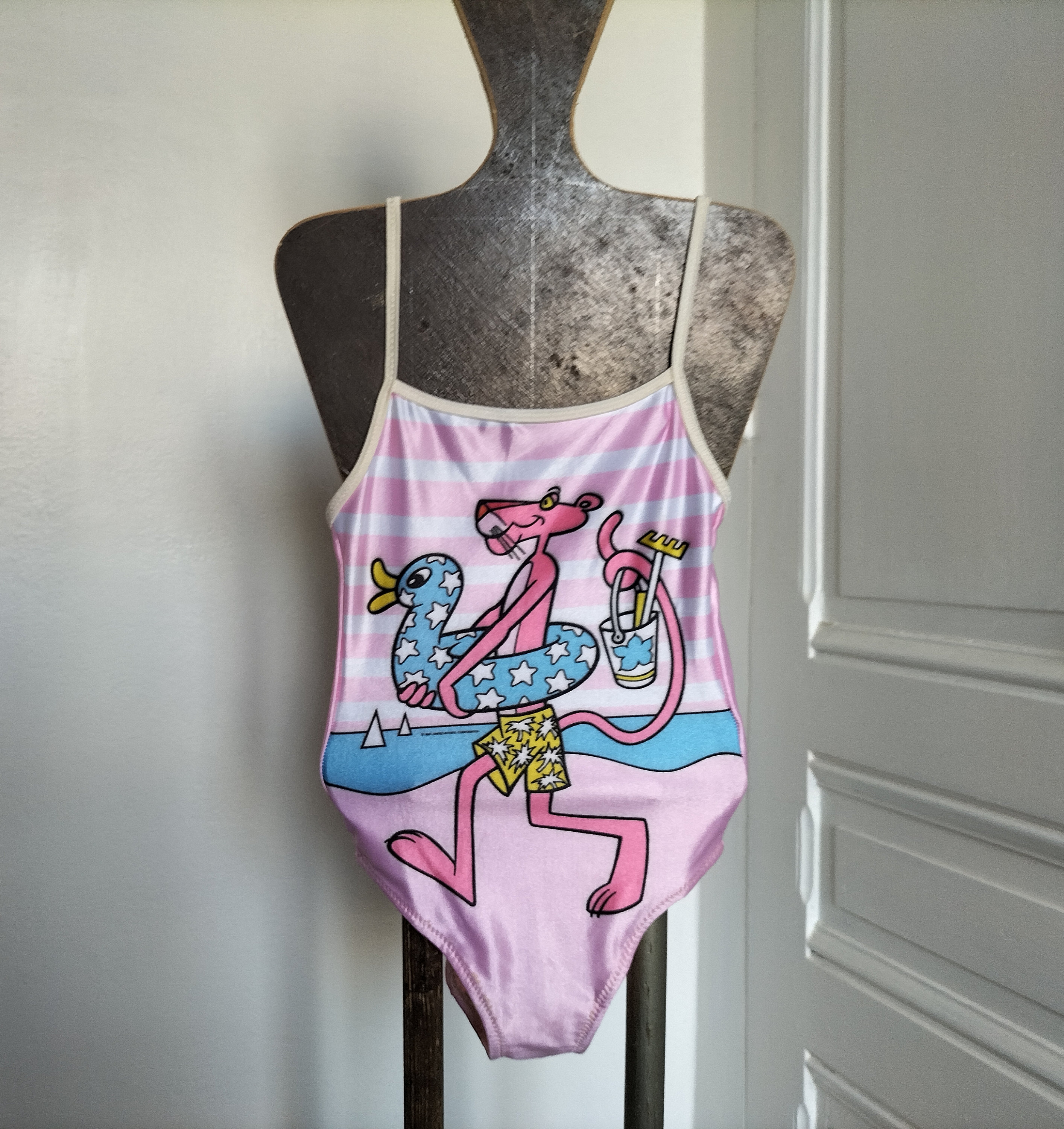 Maillot de bain 1 pièce volanté à rayures Rose
