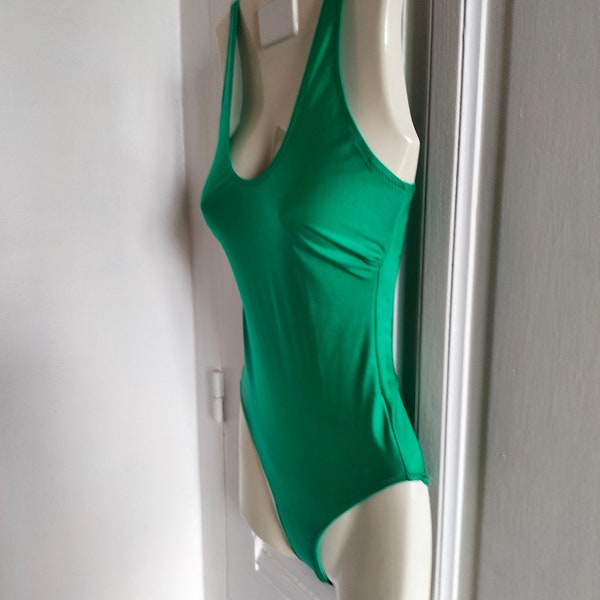 UNUSED Women's one-piece green vintage bathing suit - 80's deadstock, new with TAG, emerald green, swimming suit, Made in France Flor Azur