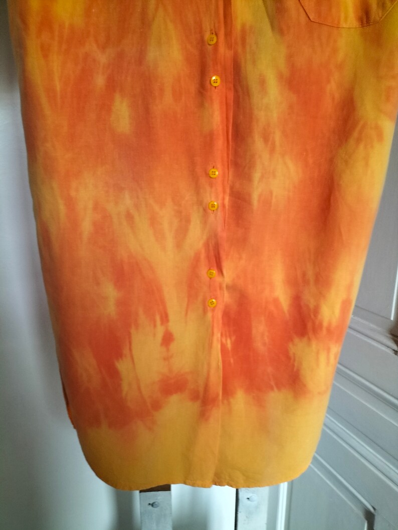 Tunique avec manches courtes vintage années 90 NEUVE délavée orange tie and dye, abricot, taille unique, fluide, coton, made in France image 5