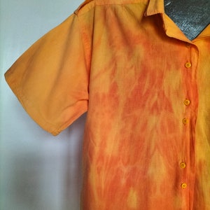 Tunique avec manches courtes vintage années 90 NEUVE délavée orange tie and dye, abricot, taille unique, fluide, coton, made in France image 3