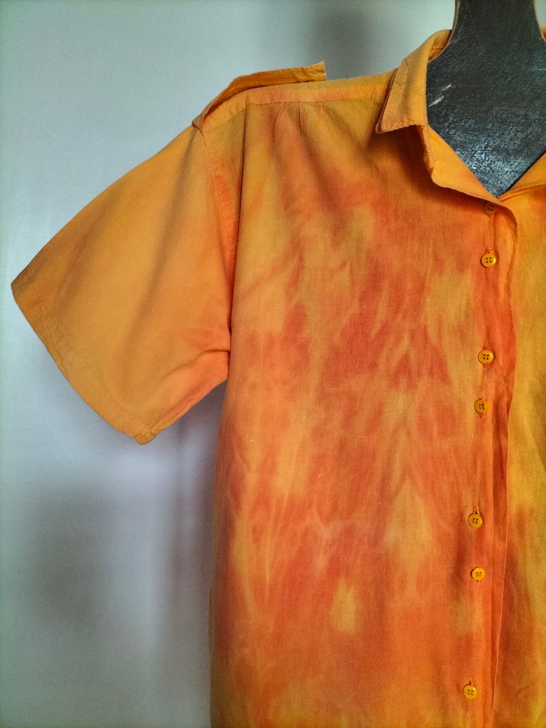 Tunique avec manches courtes vintage années 90 NEUVE délavée orange tie and dye, abricot, taille unique, fluide, coton, made in France image 3