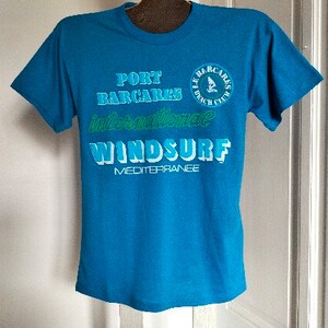 90's Vintage UNUSED unisex Tee-Shirt 7 colors available WINDSURF Méditerranée printed and relief patterns, made in FRANCE, boating T-shirt Bleu / Blue