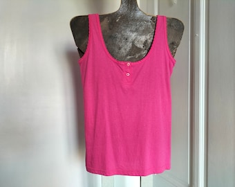 UNUSED 90's vintage women's tank top - neon pink or pink, light tank top, 2 buttons closure, made in France, brand NIV
