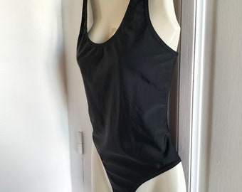 UNUSED Women's one-piece 90's vintage black bathing suit - deadstock, new with TAG, black, low-cut back, swiming suit, made in FRANCE, Huit