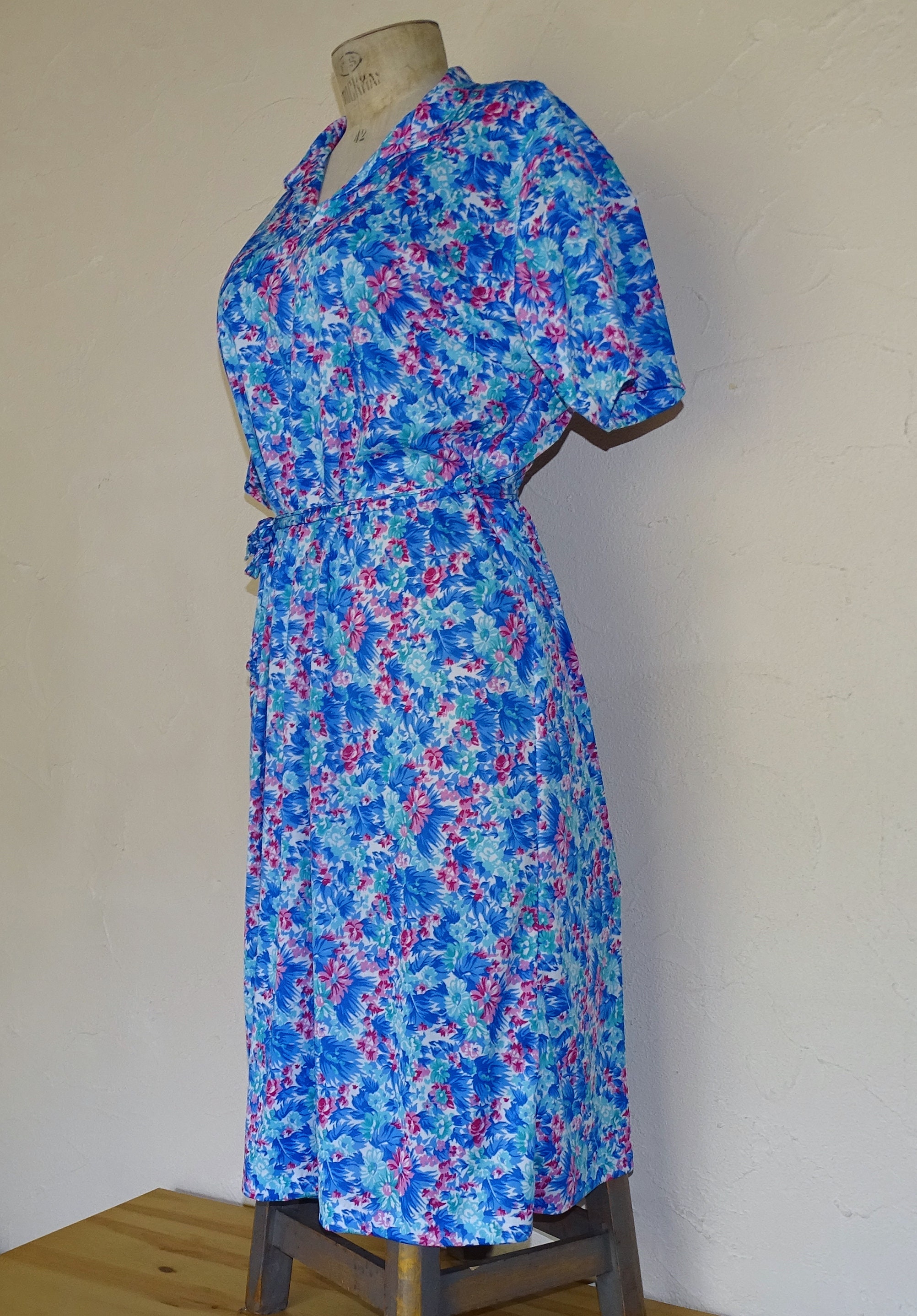 Pink and Blue Vintage Floral Dress Plus Size Clothing, Liberty Fabric
