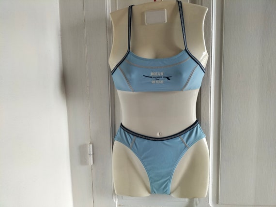 Maillot de bain FILLE 2 Pièces brassière, vintage années 2000 NEUF- bleu clair, bretelles fines, motif Ocean Wear fabriqué en FRANCE Alpstyl
