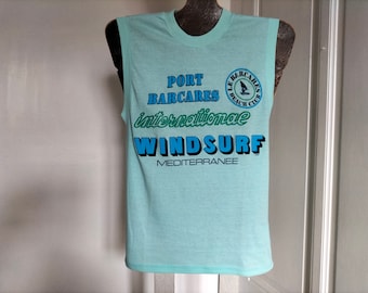 90's Vintage UNUSED Men's tank top - 7 colors available, WINDSURF Méditerranée printed patterns, French Riviera, cut sleeves, made in FRANCE