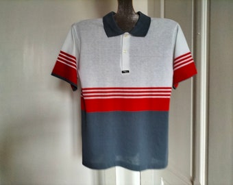 UNUSED vintage Men's color block polo shirt - 90's fashion, short sleeves , grey, white and red , colorblock T shirt, plus size shirts, XL