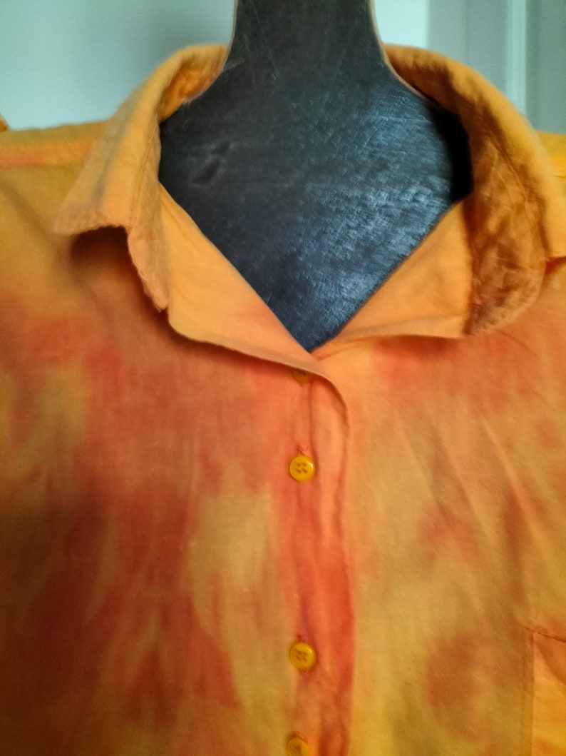 Tunique avec manches courtes vintage années 90 NEUVE délavée orange tie and dye, abricot, taille unique, fluide, coton, made in France image 2