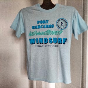 90's Vintage UNUSED unisex Tee-Shirt 7 colors available WINDSURF Méditerranée printed and relief patterns, made in FRANCE, boating T-shirt Turquoise