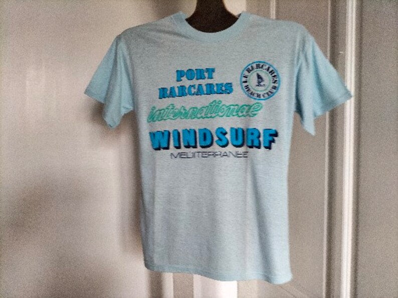 90's Vintage UNUSED unisex Tee-Shirt 7 colors available WINDSURF Méditerranée printed and relief patterns, made in FRANCE, boating T-shirt Turquoise