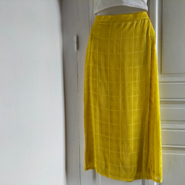 Jupe portefeuille longue vintage années 90 NEUVE - jupe jaune, style bohème, doublure intérieure, fabriquée en France, jupe légère