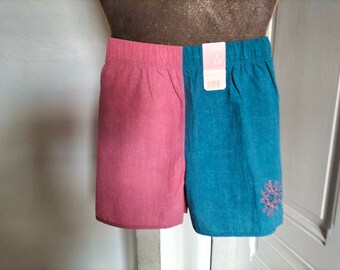 UNUSED 90's vintage men's swim trunks - swimming shorts, OCEAN WEAR, pink and grey blue, colorblock, color block swim trunks, made in France