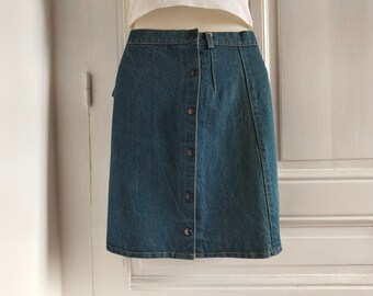 80's vintage short denim skirt - UNUSED deadstock - blue skirt, closed 6 buttons, cotton, made in France PASTILLE