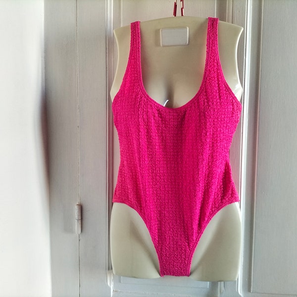 UNUSED Women's one-piece vintage bathing suit - 90's deadstock, neon pink, swimsuit, aerobic outfit, Made in France, brand ALPSTYL