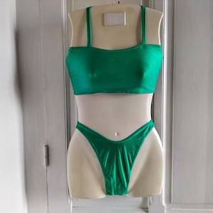 Women&#39;s UNUSED 80&#39;s bralette bikini - emerald green, solid swimming suit, swimsuit, Made in FRANCE, Flor Azur, unique two piece swimsuit