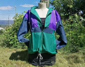 Vintage hooded winbreaker jacket - New with tag, 90's fashion, streetwear, color block rain coat, colorful, unisex jacket, sportswear