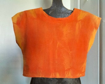 UNUSED 80's vintage orange tie and dye women's  crop top - cut sleeves, cotton, oversized, deadstock vintage, Made in FRANCE