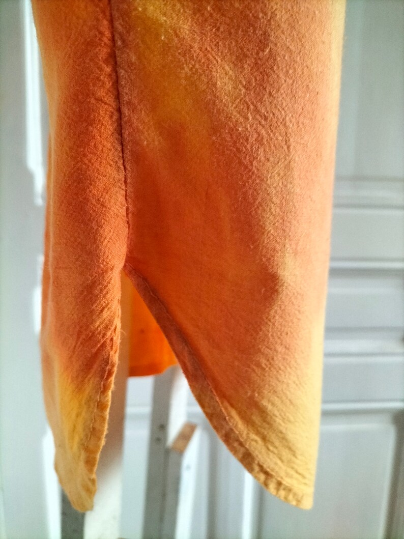 Tunique avec manches courtes vintage années 90 NEUVE délavée orange tie and dye, abricot, taille unique, fluide, coton, made in France image 6