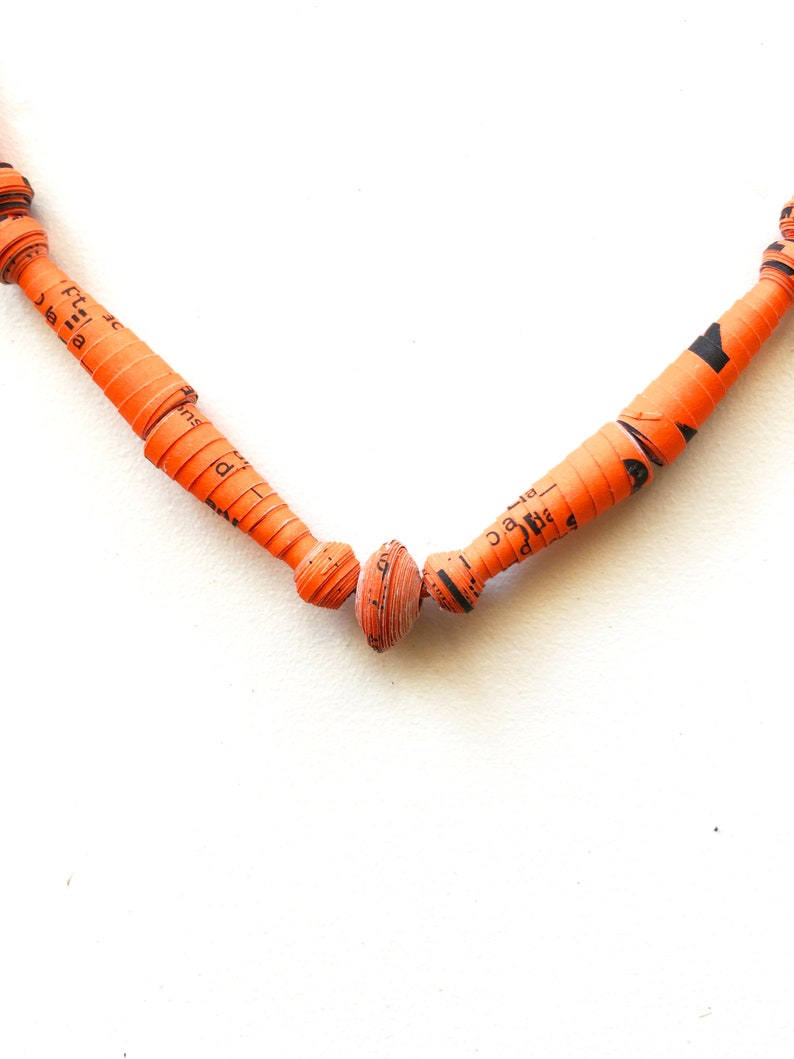 Women's Orange Handmade Paper Jewelry Necklace