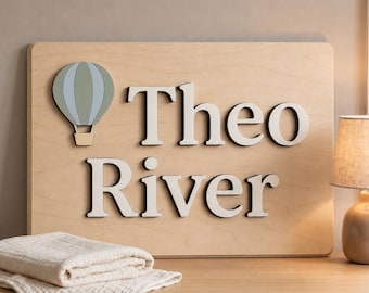 Personalized Hot Air Balloon Name Sign, Wooden Nursery Wall Decor