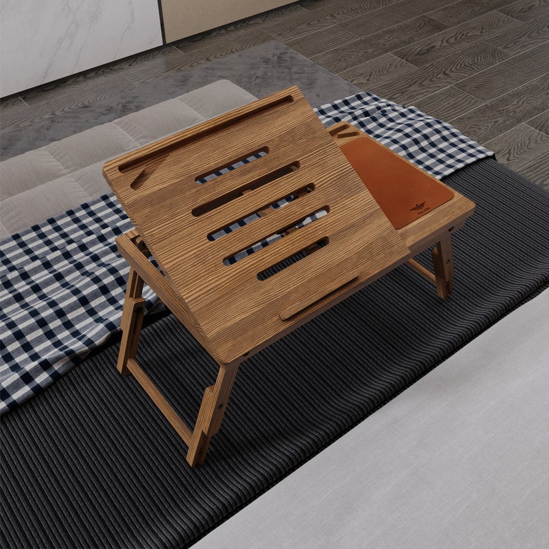 Wood Lap Desk, Foldable Laptop Stand, Laptop Bed Tray, Breakfast Serving Tray, Adjustable Legs Laptop Table, Portable Storage Drawers Desk