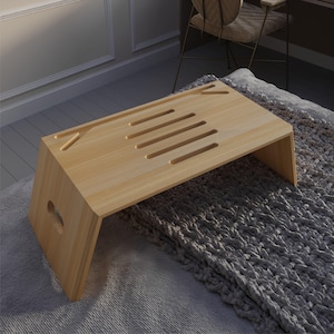 Faltbare Laptop-Ablage aus Holz - beweglicher Bett-Schreibtisch mit Telefon-Steckplatz