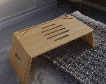 Foldable Wooden Laptop Tray - Portable Bed Desk with Phone Slot