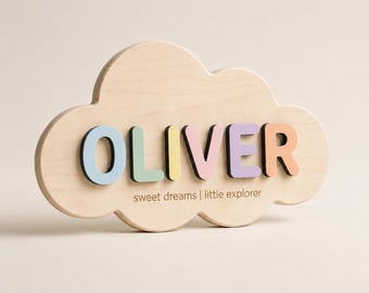 Personalized Cloud Name Sign, Rainbow 3D Wooden Nursery Decor