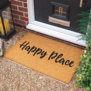 Happy Place Doormat | New Home Gift | Housewarming Gift | Personalized Gift | Wedding Gift | Welcome Door Mat | Front Door Decor