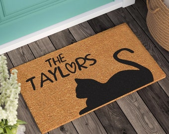 Cat Doormat | Personalized Gift | New Home Gift | Personalized Custom Doormat | Wedding Gift | Housewarming Gift | Family Name Doormat