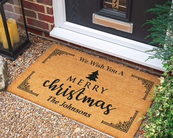 Personalized Merry Christmas Doormat: Coconut Fiber Welcome Mat
