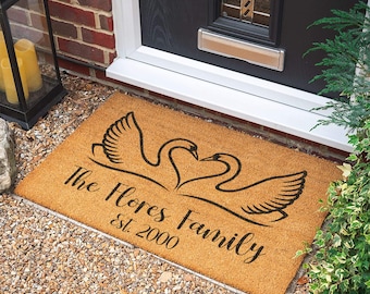 Swan Doormat | Welcome Door Mat | Personalized Gift | Housewarming Gift | Personalized Custom Doormat | Wedding Gift | New Home Gift