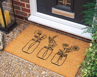 Flowers Doormat | Personalized Gift | Personalized Custom Doormat | Wedding Gift | New Home Gift | Housewarming Gift | Welcome Door Mat
