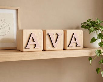 Personalized Wooden Name Blocks, 3D Raised Letters, Nursery Shelf Decor